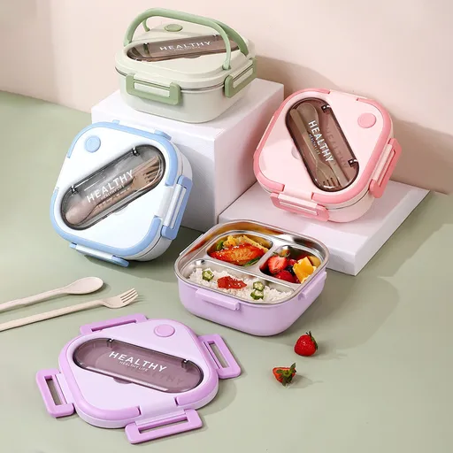 Lunch Box, Toddler Lunch Box, Leak-Proof, Four-Sided Clasp for School,Camping,Travel, 7.5x7.5x3 In,Purple Green