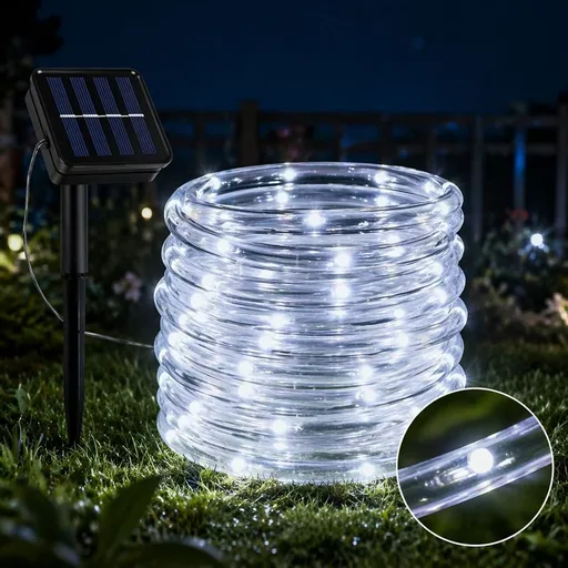 Solar Rope Lights Outdoor Waterproof LED 8 Modes 72.18ft 200 LEDs String Lights Holiday Garden Decoration Lighting, White