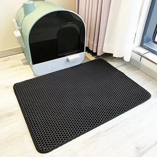 Cat Litter Mat Double Layer Honeycomb Design Waterproof EVA Trapping Mat 40x50cm Black