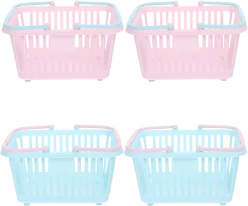 4 Pieces Mini Shopping Basket Toys - Plastic with Handle - For Children Pretend Play