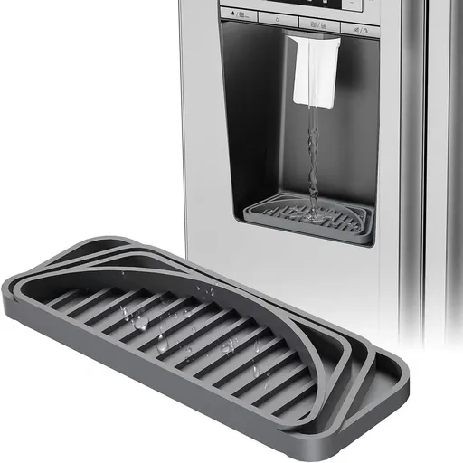 2 Pack Refrigerator Drip Tray, Silicone Non-Slip Water Dispenser Drip Catcher for Fridge Water Collector, Grey, 21.1x8x1.5cm