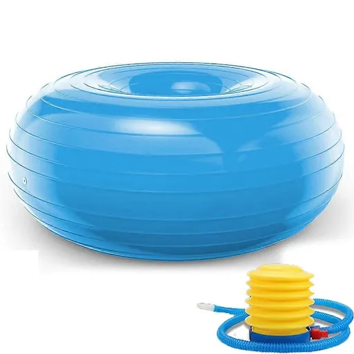 Donut Yoga Ball with Pump Light Blue Inflatable Exercise Ball for Pilates Fitness Balance Workout