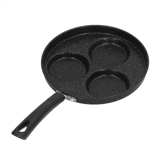 3 Cups Egg Hamburger Pan Metal Iron Heating Evenly Egg Cooker Pan with Comfortable Handle for Omelettes Burgers Pancakes