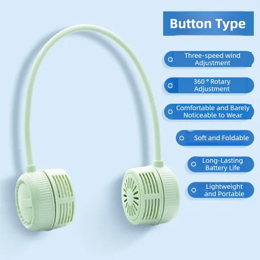 Green Foldable Bladeless Neck Fan - Portable Turbine Fan with 3-Speed & 360° Flexible Silicone Hose for Travel, Office, and Outdoor Use