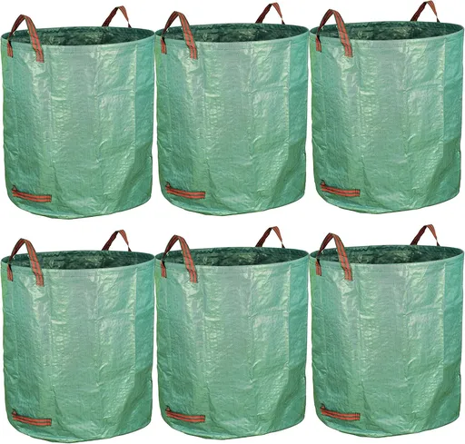 6-Pack 72 Gallon Yard Waste Bags, Reusable Heavy Duty Collapsible Garden Leaf Bags with Plastic Ring, Stand-Up Yard Waste Bin for Leaves, Lawn Debris & Grass Clippings