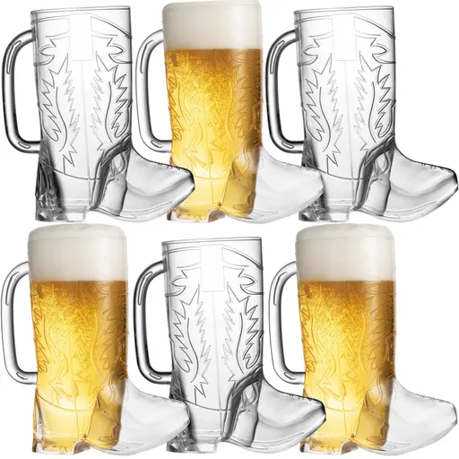 Cowboy Boot Cups - (Pack of 6) 17oz Cowboy and Cowgirl Drink Mugs, Reusable BPA-Free Plastic Mug with Handle for Western Themed