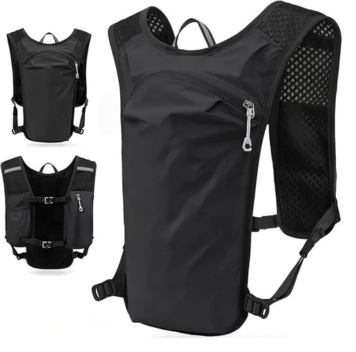 Lightweight Breathable Hydration Vest Backpack for Running Cycling Hiking Marathon Outdoor Sports Reflective Safety Gear (Black)