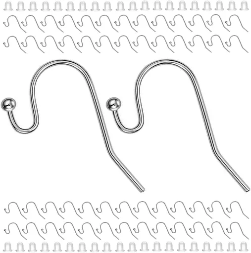 Earring Hooks 150pcs Stainless Steel Ball Dot Ear Wire with Rubber Backs Earwire for Jewelry Making Earring Supplies (150pcs Ear Wire and 150 pcs Backs, Total 300pcs)
