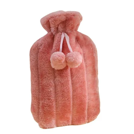 Hot Water Bottle with Faux Fluffy Cover Large 2L Capacity Leakproof Rubber Hot Water Bag Best for Relief from Back Neck and Leg