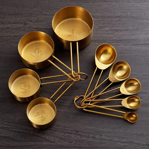 Set of 9 Stainless Steel Measuring Cups and Spoons Set, Stackable Measuring Cup and Measuring Spoon Kitchen Cooking Baking