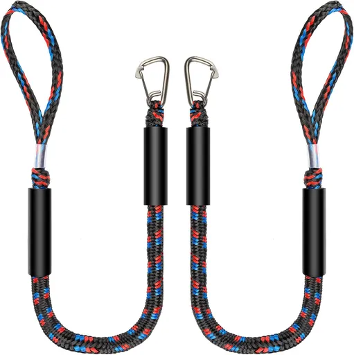 Boat Bungee Dock Lines with 316 Stainless Clips - Shock-Absorbing Jet Ski Dock Line, PWC Accessories, Boat Mooring Line/Tie Downs for Bass Boat, Fishing Pontoon, Dinghy - 4Feet