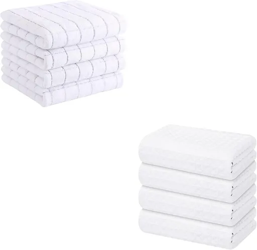 Homaxy Kitchen Towels, 16 x 28 Inches and 13 x 28 Inches, Set of 8 Bulk Cotton Kitchen Towels Set, Ultra Soft Absorbent Dish Towels for Washing Dishes, White