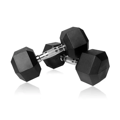 Pair of 32.5kg Rubber Hex Dumbbells