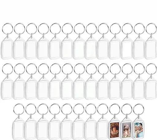 Empty Photo Frame Key Hangers - 37 Pieces - 3.4 x 5.4cm - Transparent Clear Acrylic Key Hangers for Double-Sided Photos - Small Picture Frames for Family, Friends & Hobbies
