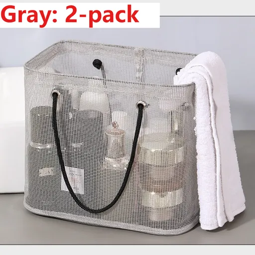 2-Pack Mesh Shower Caddy, Large Capacity Portable Travel Toiletry Bag with Quick-Drain Bottom - Gray