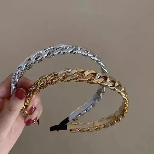 2 pcs Multicolor Vintage Resin Twisted Link Chain Hairband Thick Chunky Paperclip Chain Metal Resin Hair Hoop Head Band