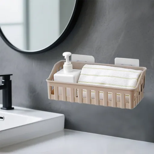 No Drill Bathroom Shower Caddy Hanging Shelf for Shampoo Conditioner Soap Storage Adhesive or Tension Pole Mount Plastic White Coffee Gray 10.6x4.33x3.54 Inches