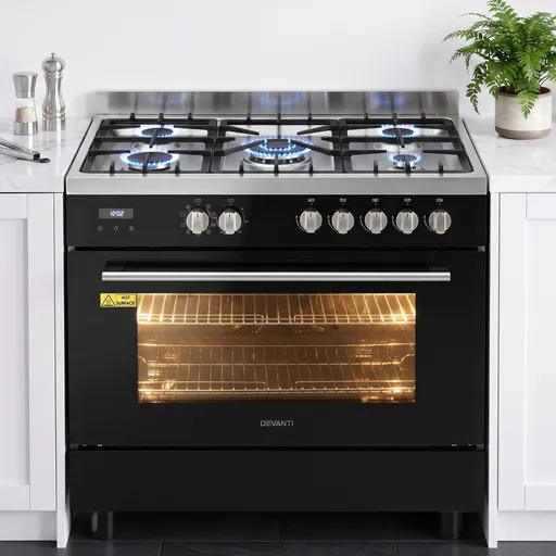 Devanti 90cm Dual Fuel Cooker Gas Cooktop Electric Oven 5 Burner