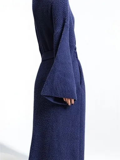 Blue Women's Ultra-Soft Plush V-Neck Cardigan Robe - Extra Thick Half-Velvet Warm Housecoat & Outdoor Wearable Sleepwear