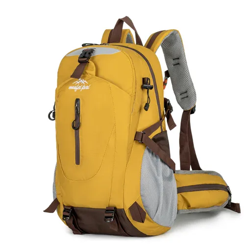 Yellow Professional Large Capacity Hiking Backpack - Waterproof Lightweight Outdoor Trekking Rucksack with Hydration Port and Emergency Safety Whistle