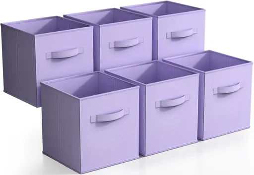 Sorbus Storage Cubes - 11 Inch Foldable Fabric Baskets for Organizing Pantry, Closet, Shelf, Toy Box, Cubby - 6 (Pastel Purple)