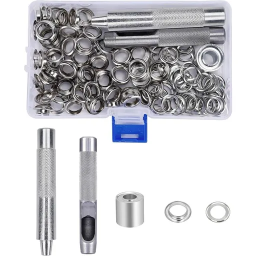 123 Pieces Eyelet Sets Grommets Metal Grommets Kit with Storage Box for Canvas Tarpaulin Tent Curtains Repair, 10mm