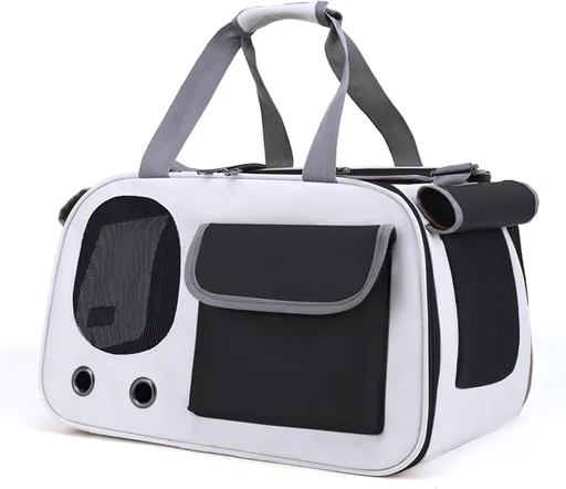 Cat and Dog Transport Bag - Travel Basket - Foldable Cat Transport Box - Cat Bag - Pet Carrier Bag with breathable holes and pockets - for medium-sized cats, small dogs - Dog Bag - 45 x 28 x 26 cm - Black