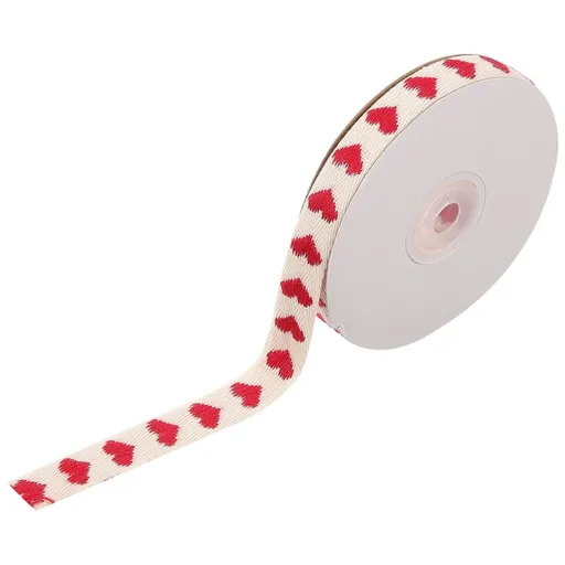 Red Fabric Ribbon for Crafts with Heart Pattern Cuttable and Wear Resistant for Decoration