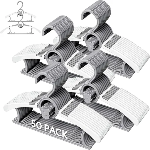 50 Pack Baby Hangers for Nursery Closet, Adjustable Non-Slip Kids Hangers with Windproof Buckle, 11-14" Infant Child Plastic Clothes Pants Toddler Hanger for Boys Girls Newborn Adult, Grey