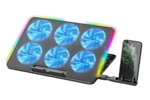 Portable Gaming Laptop Cooling Pad 6 Powerful Fan Table Stand Cooler with Phone Holder