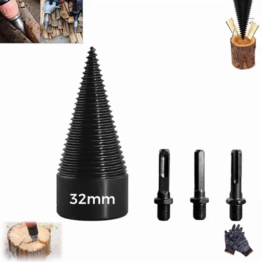Wood Splitter Drill Set, Easy Splitter Detachable Drill Bit, 32mm Heavy Duty Wood Splitting Screw Cone for Hand Drill, Multi Purpose Wood Splitter Cone Bit for Drill for Woodworkers