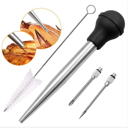Baster with Silicone Suction Bulb, Stainless Steel Food Grade Turkey Baster for Cooking, Baking, Injecting Marinade ，Black