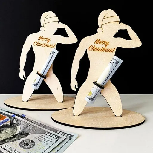 Funny Christmas 3D Money Clip,Funny 3D Money Clip with Naked Man Silhouette,Wooden Spoof Naked Man Wallet Money Holder for Cash