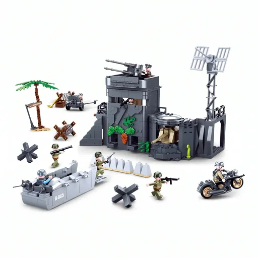 Sluban B0861 Model Kit WWII Atlantic Wall Coastal Bunker Defense Normandy DDay Military Base Outpost Army DIY Set Toy