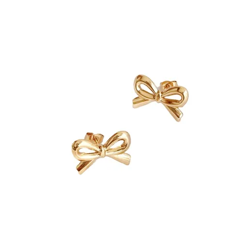 Delicate Simple Twist Rope Cable Ribbon Birthday Present Bow Stud Earrings Pendant For Women Teens Gold Plated