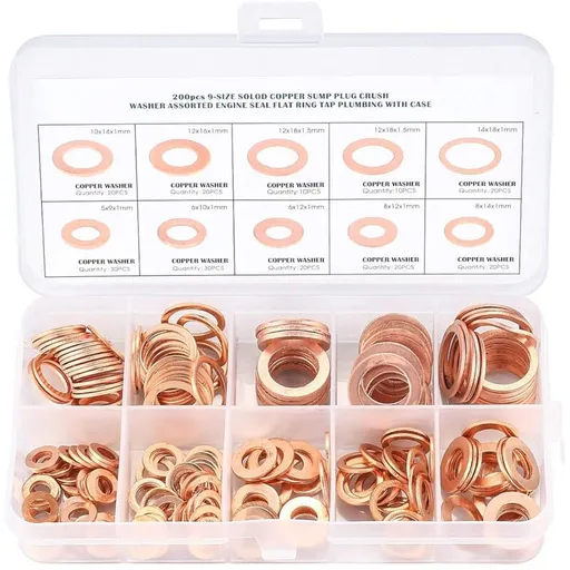 Copper Metal Washers, Gaskets Sealing Ring, Flat Washers, O-Ring With Box For Sealing - 200 pcs/M5 M6 M8 M10 M12 M14