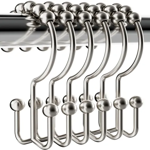 Shower Curtain Hooks Rings, Sturdy Shower Curtain Hooks Rings Rust Proof Metal Double Sided Shower Curtains, Set of 12 Hooks