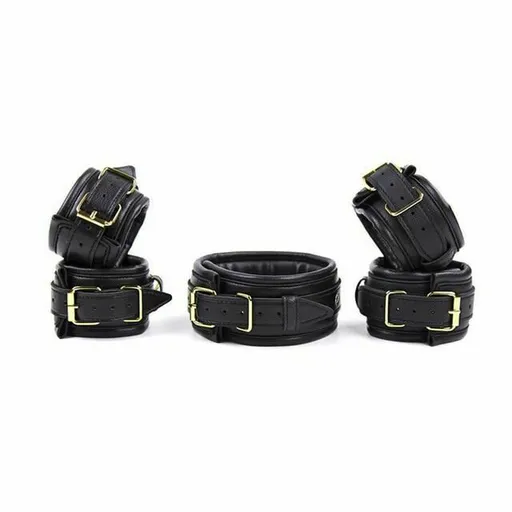 House Of Dasein Soft Padded Collar Wrist Ankle Cuffs Bondage Restraint Kit - Black