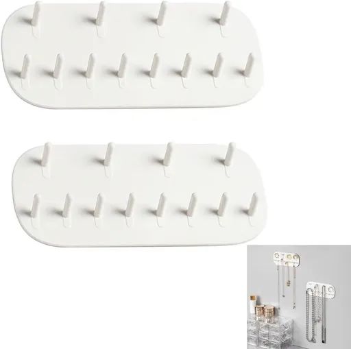 2 pieces - Jewelry stands - Jewelry display stand - Earring rack - Necklace holder organizer - wall jewelry organizers - Jewelry hooks - Necklace hook - Shelves - Display rack - for earrings, necklaces, bracelets, gift idea - 14*6*2 cm - white