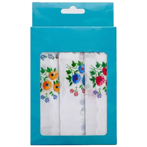 3x Womens Floral Handkerchiefs 100% Cotton Ladies Mix Hanky Pack 30x30cm