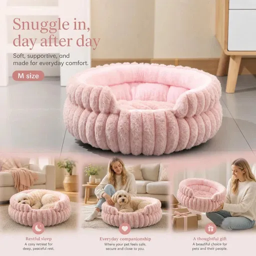 Cute Notch Entry Pet Nest, Pink S Size, Warm Fluff For Kittens & Small Dogs