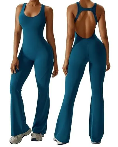 Women's Flared Jumpsuit for Yoga, Gym, Sports & Casual Occasions, S (Teal)