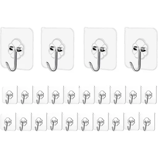 24Packs Adhesive Wall Hooks Heavy Duty Wall Hangers Without Nails Seamless Scratch Hooks for Hanging Bathroom Kitchen Office