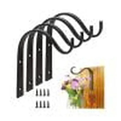 4-Pack Heavy Duty Iron Wall Hooks, Rustic Metal Hanging Hooks for Flower Baskets Plants Clothes, Versatile S-Hooks for Bird Feeders Wind Chimes Sconces, Outdoor Wall Mount Storage