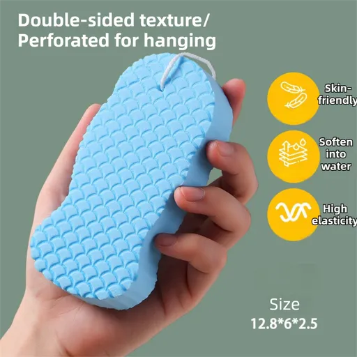 3PCS Blue Nordic Style 3D Fish Scale Exfoliating Sponge - High Elasticity Body Scrubber for Painless Deep Clean