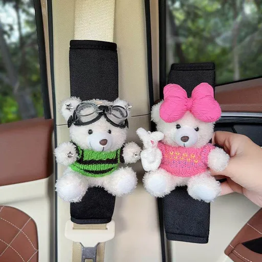Plush Shoulder Pad Safety Belt Protector Xueyi White bear (green and black striped sweater) + white bear (holding a bunny) No specifications