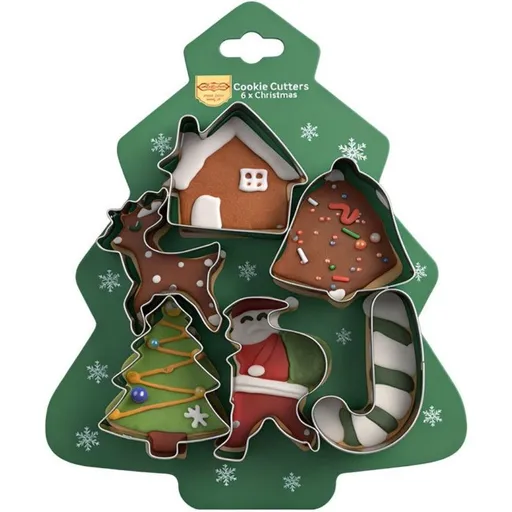 Stainless Steel Christmas Cookie Cutter 6-Piece Set, Holiday DIY Baking Molds for Cookies & Fondant—Christmas Tree
