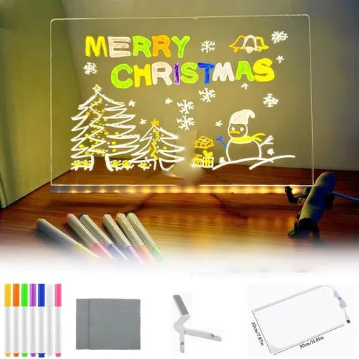 LED Drawing Board - Colored Message Board - Erasable and Portable Luminous Drawing Board - Includes Pen and Stand - Reusable - Suitable for Children, Schools, Bars, etc. - Size: 30x20cm - Christmas Gift - Birthday Gift