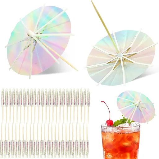 50Pcs Drink Umbrellas Cocktail Picks, Umbrella Drinks Sticks Wood Toothpicks Cocktail Umbrellas for Drinks Cupcake Appetizers, Umbrella Sticks Drink Toppers Party Decoration Supplies(Fluorescent)