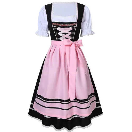German Oktoberfest Costume for Women - Traditional Bavarian Beer Carnival Fraulein Cosplay Maid Costume - Black - Perfect Black XL